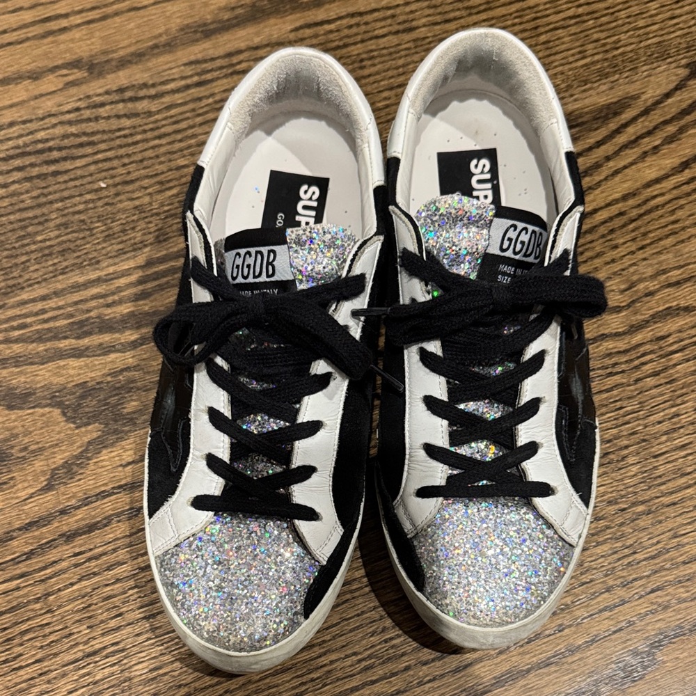 Golden Goose Black and Silver Glitter Sneakers